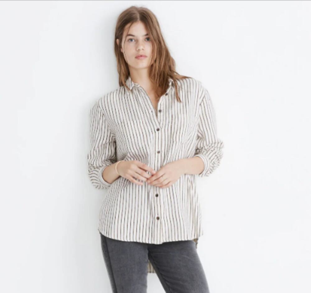 Madewell Flannel Sunday Shirt in Creeland Stripe Shacket 2X